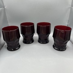 Set of 4 Vintage Anchor Hocking Ruby Red Georgian Honeycomb Tumblers 3.5”