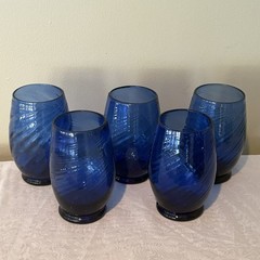 Vtg Handblown Empoli Art Glass Tumbler Cobalt Blue Optic Swirl Heavy 5.5″ T