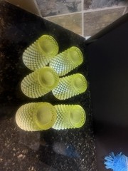 Vintage Fenton Topaz Uranium Hobnail Opalescent Glass, Set Of 6 Tumbler Glasses
