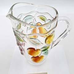 Mikasa Garden Harvest Clear Glass Pitcher 1.75 Qt 9″ Embossed Fruit Germany