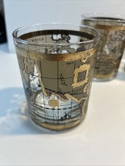 4 Cera Old World Map Double Old Fashioned Glasses w/22k Gold