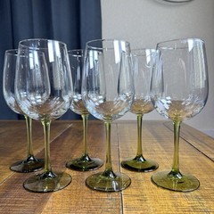 Set Of 6 Pier 1 9.25”Olive Green Stem Wine Glasses (4 Sets Available) Dead Stock