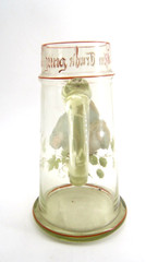 BEAUTIFUL GLASS ENAMELED BEER STEIN MUG WITH FIGURE 19TH CENTURY