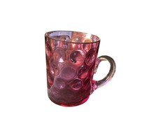 Antique Cranberry Glass Coinspot Lemonade/Punch Cup With Clear Applied Handle In