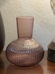 Vintage Ribbed Pink Glass Tumble-Up Bedside Carafe (Missing Tumbler) no cup
