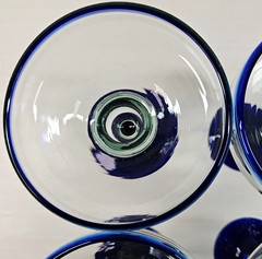 (4) Pier 1 Cobalt Rim Margarita Glasses Set Hand Blown Drinking Stemware Bar Lot