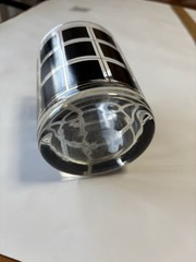 Vintage Mid Century Modern Black & Gold Double Highball Glass Windowpane Barware