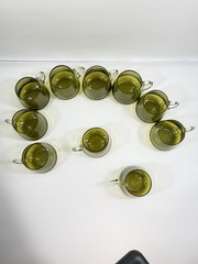 Set 10 Kumela Riihimaki Finland Olive Green Art Glass Mugs Sirkku Kumela MCM