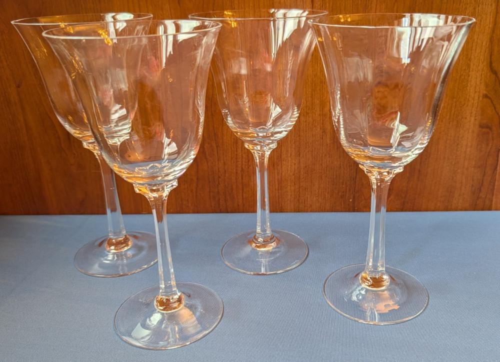 4 Lenox Allure crystal water glass goblets, petal stem, optic crystal, 7 5/8″