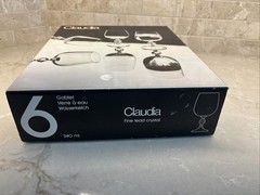Bohemia CLAUDIA Fine Lead Crystal Water Wine Goblets 340ml w/Box Set of 6