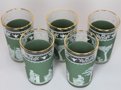 Wedgwood Jasperware – Jeanette – Hellenic Green Juice Glasses FIVE – 3 7/8” tall