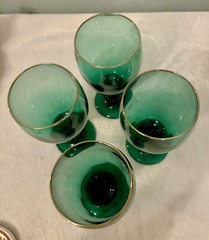 VTG Libby Juniper Green 14 Oz Water/ Wine Goblets. Heavy Thick Stems. 7 In.