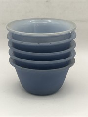 Vintage MCM Glasbake Blue 2 Tone Glass Custard Dishes; Set of 5; 2” in tall