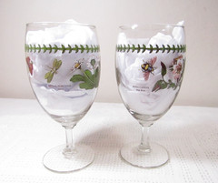 Portmeirion Botanic Garden Ice Tea Water Wine Stem Glass Goblets Rose & Daisy