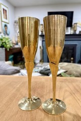 CHEERS! Vintage Pair Brass & Silver Plate Champagne Flutes
