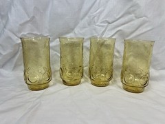 Set 4 Anchor Hocking HERITAGE HILL Honey Gold 16oz Tumblers 5.5″ Tall EXCELLENT