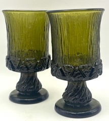 2 Fostoria Sorrento Water Goblets Green Replacement Glasses Vintage Discontinued