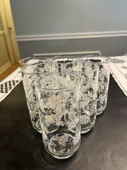 6pc Vintage Libbey Clear w White Flowers 12oz Tumbler Glasses