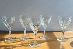 Val St Lambert Nestor Hamlet Crystal Water/Wine stems Goblet Glasses set 4 (8 av
