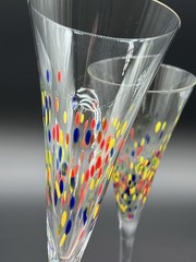 Art Glass Set Of 2 Confetti Champagne Flute Glasses, 11″ Murano Style Glass