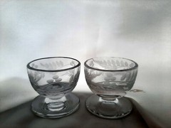 Set of 2 Antique Libbey Cut to Gray Footed Salt Cellar Dip 1 3/8″ x 1 1/2″