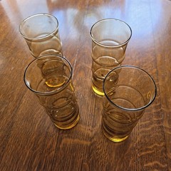 Vintage 7″ Libbey Amber Bamboo Tiki Highball Glasses Set Of 4 60s 70s MCM