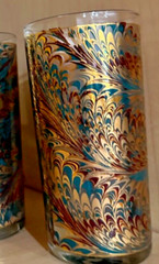 10 of Culver Highball 22k Gold Marbled Swirl Teal Tumbler Glasses MCM Barware