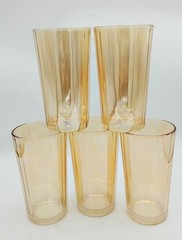 VTG Set Of 5 Lusterware Tumblers Jeanette Iridescent Marigold Carnival Glass 5“