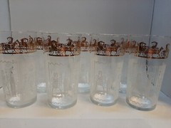 vintage drinking glasses set Of 7 Amish Butter Print Some Wear J5