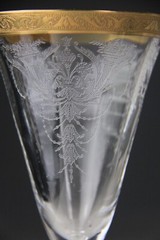 Set Of 2 VTG Morgantown Carlton Marco Gold Encrusted Etched Glass Water Goblet