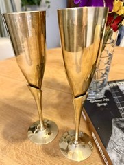 CHEERS! Vintage Pair Brass & Silver Plate Champagne Flutes