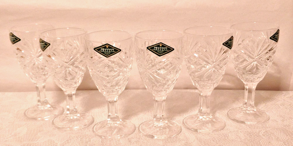 Set of 6 Open Box Shannon Dublin Clear Crystal 3oz Cordial Glasses by Godinger