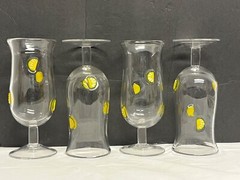 Set 4 Unique Artland Hand Blown Margarita Hurricane Glasses W/ Applied Lemons 8”