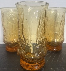 Anchor Hocking Amber Rainflower Drinking Glasses (5) Perfect for Fall!