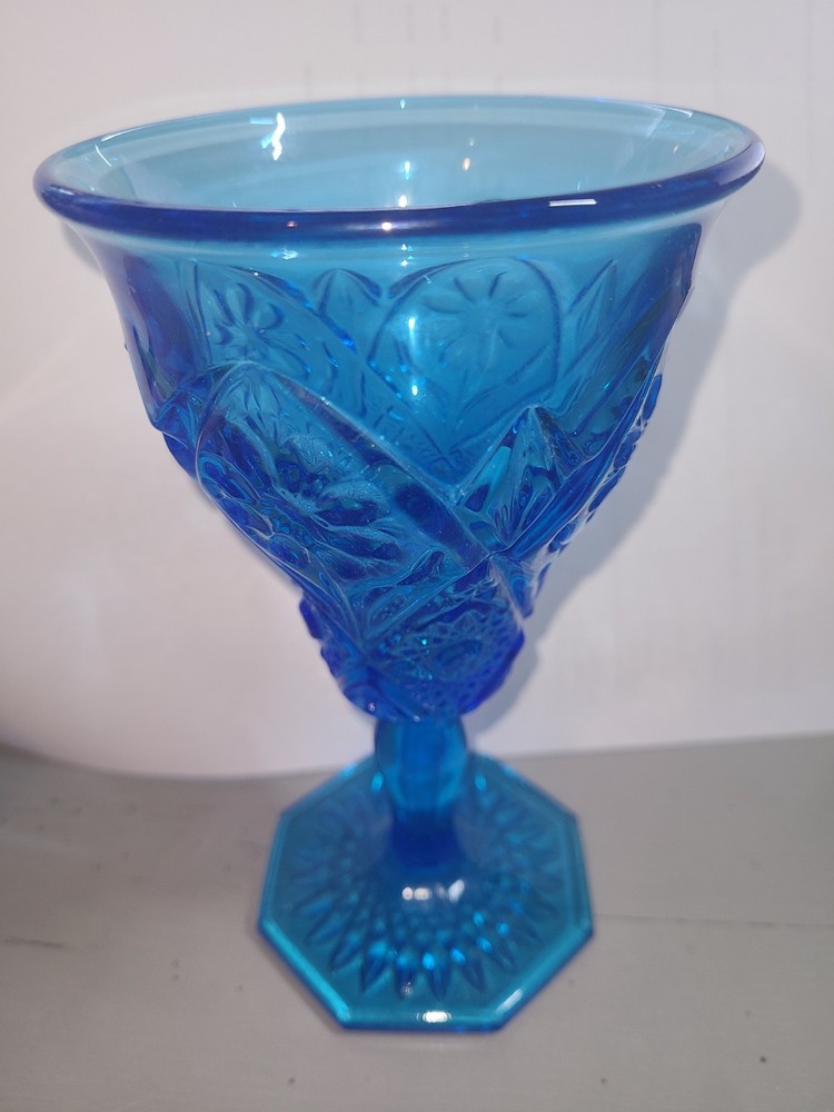 Imperial Glass Company COSMOS Stem Antique Blue Tall Water Goblet