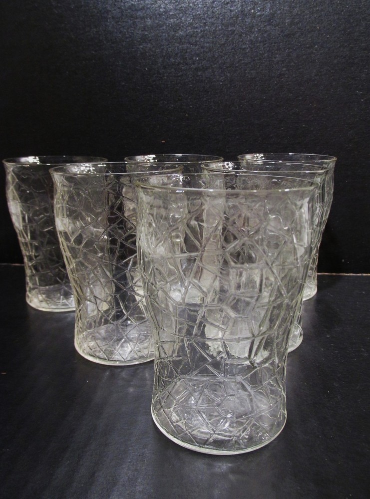 Atg L.E. Smith Depression Glass 6 Cracky Tumblers Halloween Spiderweb Ice