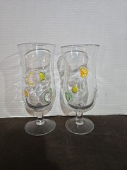 Artland Hand-Blown Lemon Hurricane Glasses With Applied Lemon Slices – Set of 2