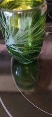 N.W. Hand Blown Green Glass, Etched With Pine cones.