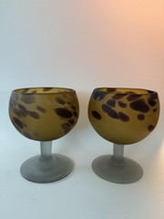 Vintage Art Glass Goblets 5.5″ Frosted Stem Pair Collectible Decor Wine Glasses