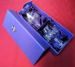*RETIRED* 2 EDINBURGH CRYSTAL *GOLFER* CUT GLASS Brandy SNIFTER GOBLETS Gift BOX