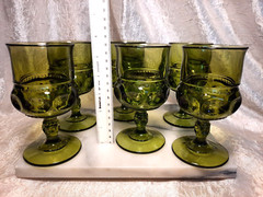 6 Vintage King’s Crown Colony Color Green Water Wine Glasses Goblets 5 3/4″ Set