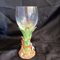 Fitz and Floyd Exotic Jungle Water Wine Goblet Glass Jaquar Leopard Classics NOB