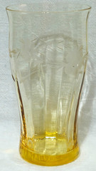 VTG Yellow Depression Glass Floral Etched Optic Panel Tumblers – Set of 2