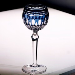 Luxury Colored Cut-to-Clear Crystal Stem Hock Wine Glass Goblet Dark Blue 7.5oz