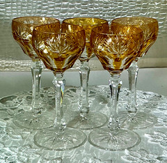Cut to Clear Glass Crystal Set 5 Nachtmann Amber Yellow Cordial Liquor Glasses