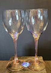 Luminarc Pink Wine/Water Glass Stem Rose Blush GoVintage Arcoroc (Set of 2)