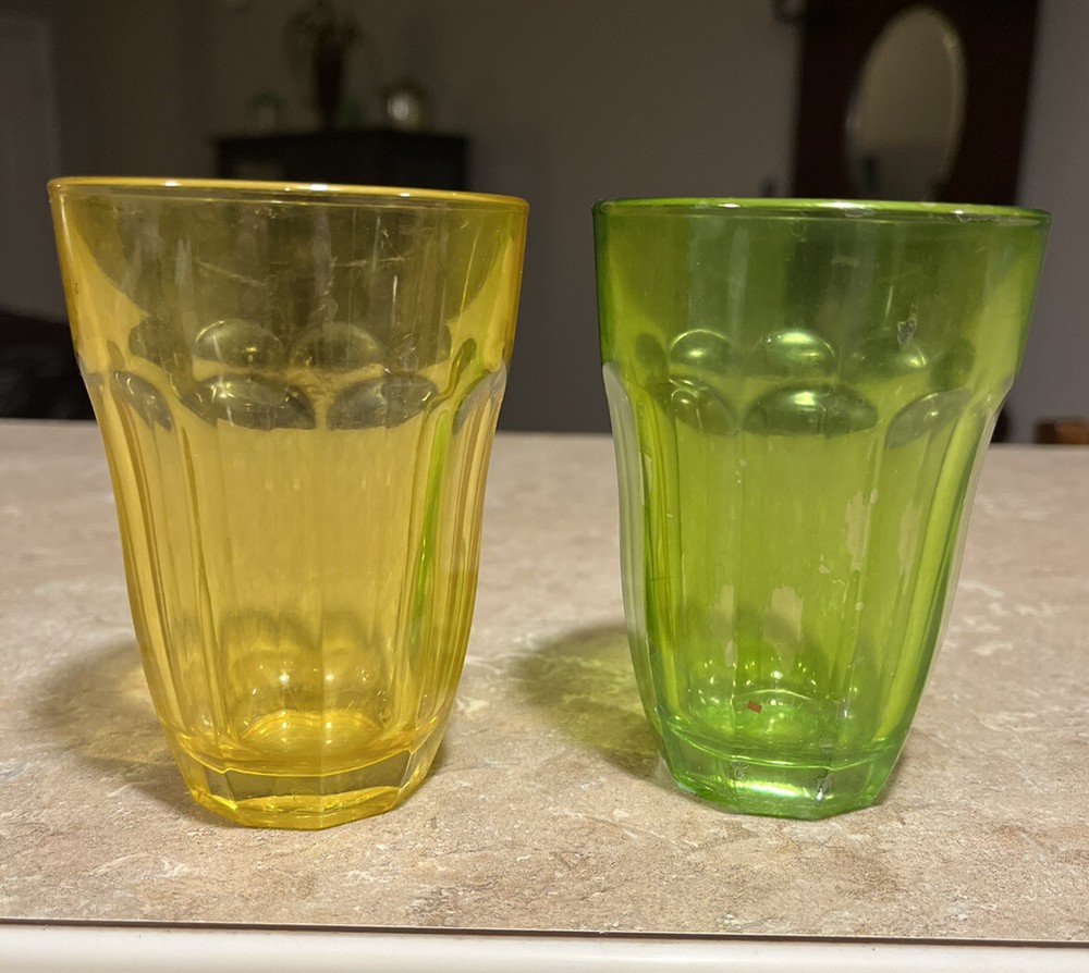 2Vintage Palaks Jewel Tone Color Juice Glasses Yellow Green