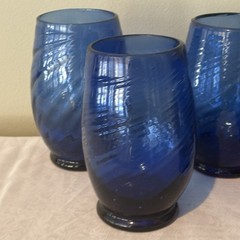Vtg Handblown Empoli Art Glass Tumbler Cobalt Blue Optic Swirl Heavy 5.5″ T