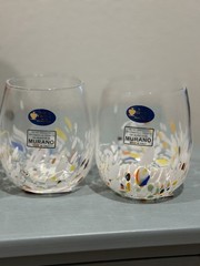 Murano White Cristal White Confetti Stemless Glass Wine Tumbler Set- 4