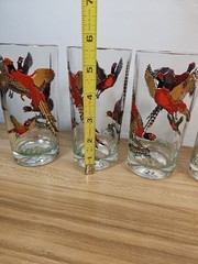 Vintage MCM Red Gold Ringneck Pheasant Tall Barware Glasses Set of 3